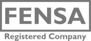 Logo with the word "FENSA" in bold letters inside a rectangular box, and below it, the phrase "Registered Company" in smaller font.