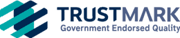 Logo of TrustMark with three stylized blue lines forming a check mark, next to the text "TRUSTMARK" and "Government Endorsed Quality" in smaller font.